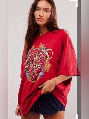 Daydreamer Fleetwood Mac Flower Tee Washed Red T-Shirt One Size Oversized Cotton